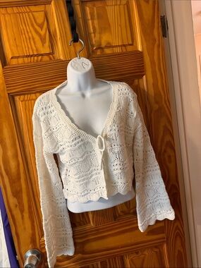 moon & madison Cream Crochet Tie-Front Cardigan. M and S. White
